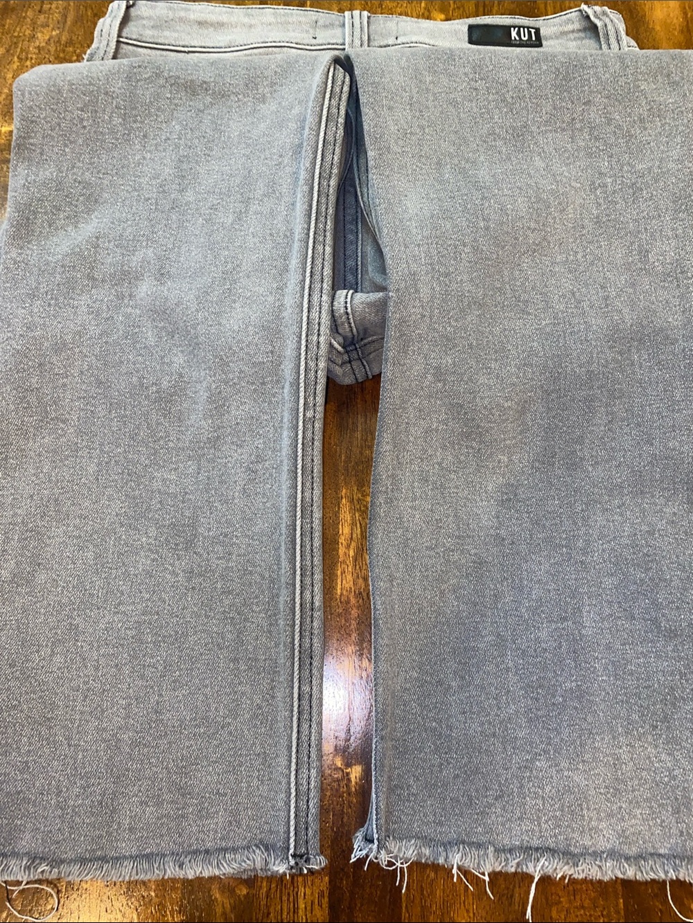 Kut from the Kloth Light Gray Straight Leg Raw Hem Stretch Jeans - Picture 3 of 8